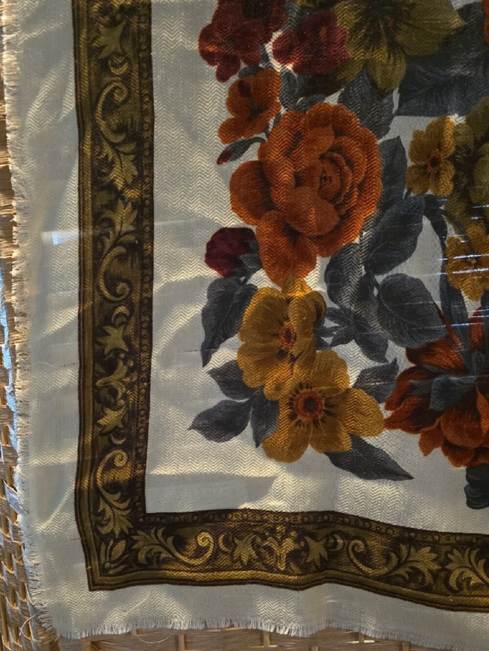 Vintage Basha Scarves Inc. Floral Square Scarf – Made in Italy, Rich Autumn Tone - Picture 3 of 7